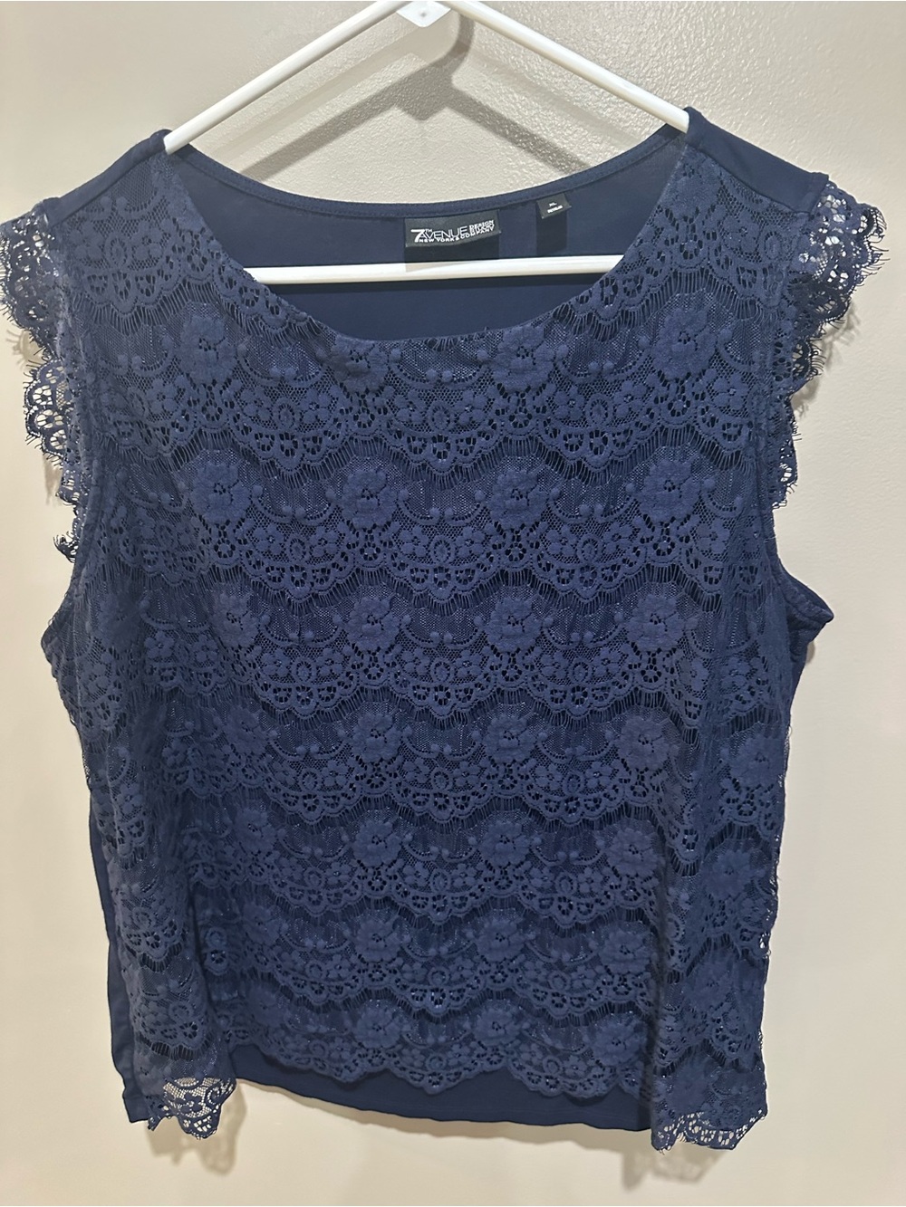 New York & Company Navy Lace Overlay Cap-Sleeve Camisole